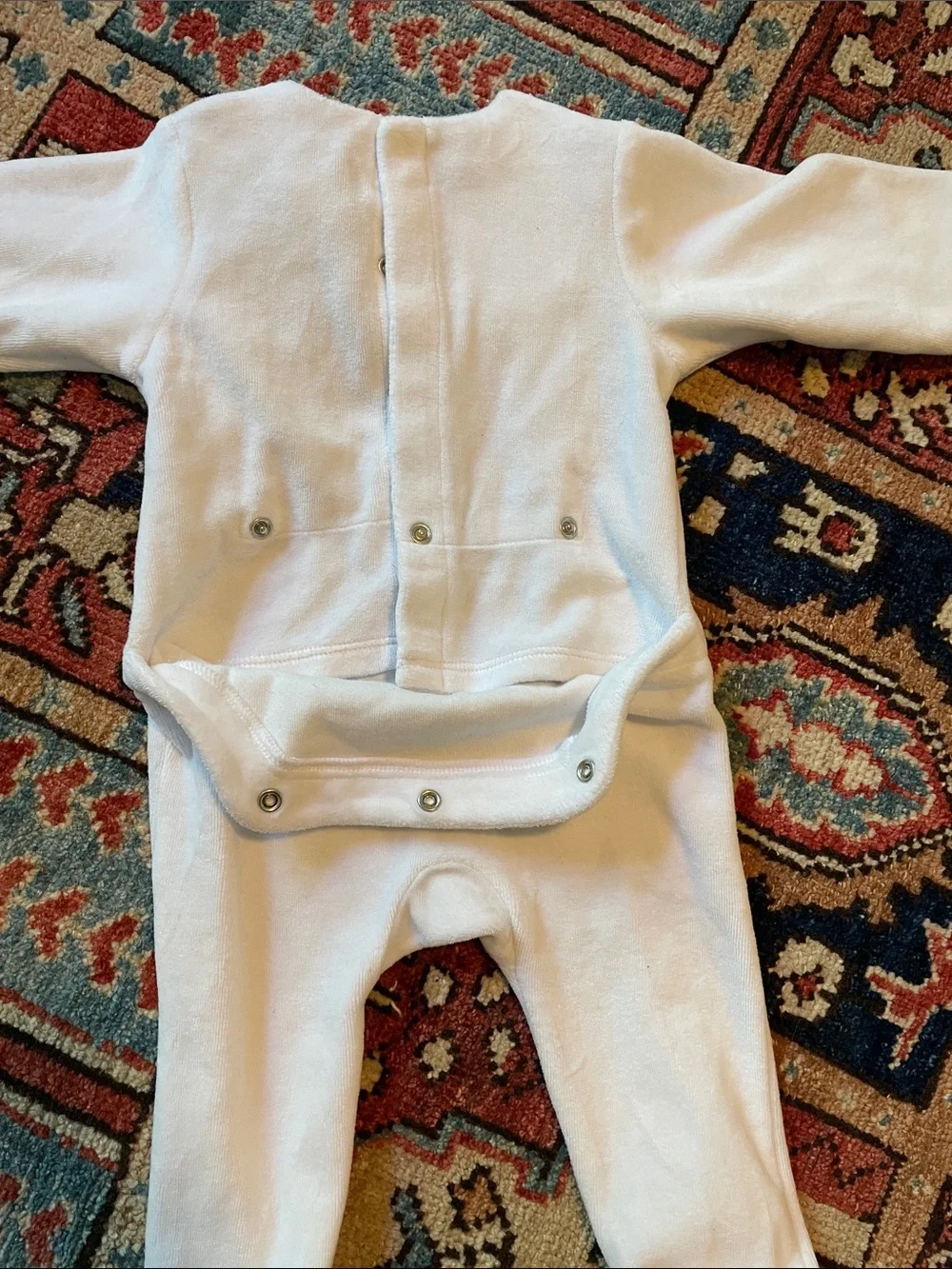 Jacadi Baby White VelourOnesie with Scalloped Bib